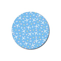 Plane Sky Background Pattern Rubber Round Coaster (4 Pack)