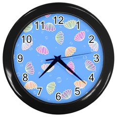 Illustration Seashell Clam Pattern Art Design Wall Clock (black) by danenraven