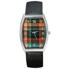 Plaid Tartan Checkered Tablecloth Barrel Style Metal Watch by danenraven