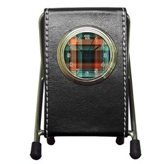 Plaid Tartan Checkered Tablecloth Pen Holder Desk Clock by danenraven