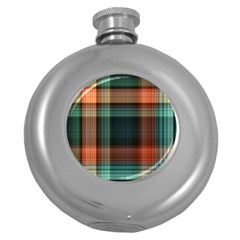 Plaid Tartan Checkered Tablecloth Round Hip Flask (5 Oz) by danenraven