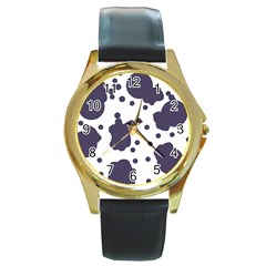 Illustration Cow Pattern Texture Cloth Dot Animal Round Gold Metal Watch by danenraven