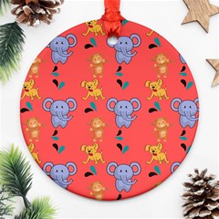 Illustration Elephant Cartoon Animal Monkey Ornament (round) by danenraven