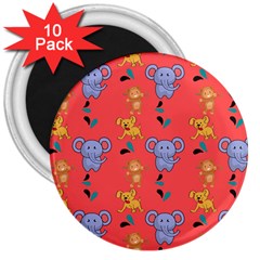 Illustration Elephant Cartoon Animal Monkey 3  Magnets (10 Pack)  by danenraven