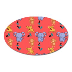 Illustration Elephant Cartoon Animal Monkey Oval Magnet by danenraven