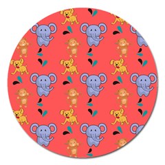 Illustration Elephant Cartoon Animal Monkey Magnet 5  (round) by danenraven