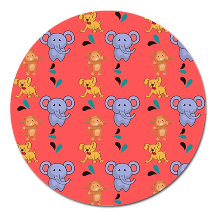 Illustration Elephant Cartoon Animal Monkey Magnet 5  (Round)