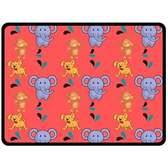 Illustration Elephant Cartoon Animal Monkey Fleece Blanket (large)  by danenraven