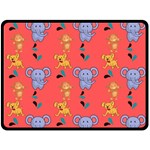 Illustration Elephant Cartoon Animal Monkey Fleece Blanket (Large)  80 x60  Blanket Front