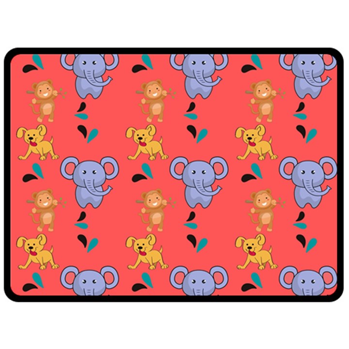 Illustration Elephant Cartoon Animal Monkey Fleece Blanket (Large) 