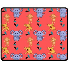 Illustration Elephant Cartoon Animal Monkey Fleece Blanket (medium)  by danenraven