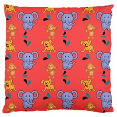 Illustration Elephant Cartoon Animal Monkey Large Cushion Case (two Sides) by danenraven