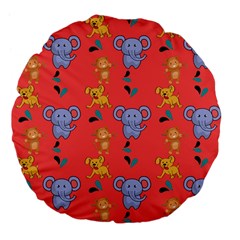 Illustration Elephant Cartoon Animal Monkey Large 18  Premium Flano Round Cushions by danenraven