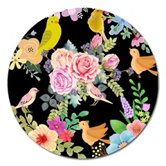 Illustration Bird Flower Floral Background Magnet 5  (round) by danenraven