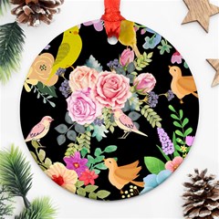 Illustration Bird Flower Floral Background Round Ornament (two Sides)