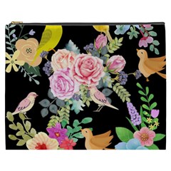 Illustration Bird Flower Floral Background Cosmetic Bag (xxxl)