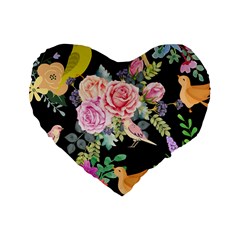 Illustration Bird Flower Floral Background Standard 16  Premium Heart Shape Cushions