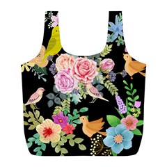 Illustration Bird Flower Floral Background Full Print Recycle Bag (l) by danenraven