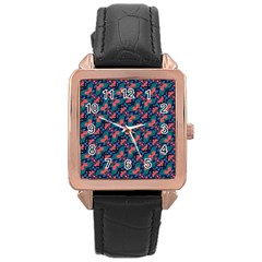 Illustration Tile Pattern Patchwork Rose Gold Leather Watch  by danenraven