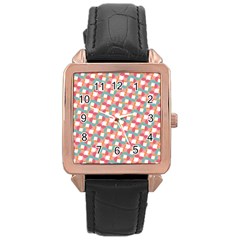 Patchwork Pastel Pattern Art Rose Gold Leather Watch 