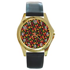 African Triangles  Round Gold Metal Watch