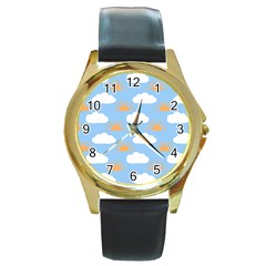 Sun And Clouds   Round Gold Metal Watch by ConteMonfrey