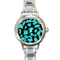 Neon Cow Dots Blue Turquoise And Black Round Italian Charm Watch by ConteMonfrey