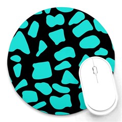 Neon Cow Dots Blue Turquoise And Black Round Mousepads by ConteMonfrey