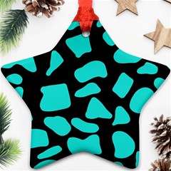 Neon Cow Dots Blue Turquoise And Black Ornament (star) by ConteMonfrey