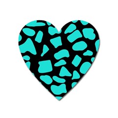 Neon Cow Dots Blue Turquoise And Black Heart Magnet by ConteMonfrey