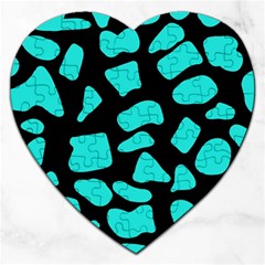 Neon Cow Dots Blue Turquoise And Black Jigsaw Puzzle (heart) by ConteMonfrey