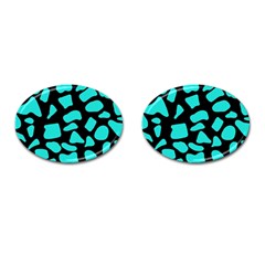 Neon Cow Dots Blue Turquoise And Black Cufflinks (oval) by ConteMonfrey