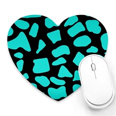 Neon Cow Dots Blue Turquoise And Black Heart Mousepads by ConteMonfrey