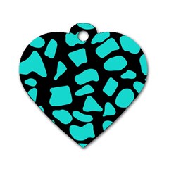 Neon Cow Dots Blue Turquoise And Black Dog Tag Heart (one Side) by ConteMonfrey