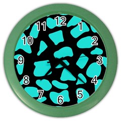 Neon Cow Dots Blue Turquoise And Black Color Wall Clock by ConteMonfrey