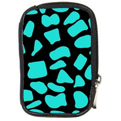 Neon Cow Dots Blue Turquoise And Black Compact Camera Leather Case by ConteMonfrey