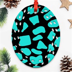 Neon Cow Dots Blue Turquoise And Black Ornament (oval Filigree) by ConteMonfrey