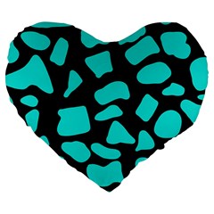 Neon Cow Dots Blue Turquoise And Black Large 19  Premium Heart Shape Cushions by ConteMonfrey