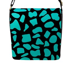 Neon Cow Dots Blue Turquoise And Black Flap Closure Messenger Bag (l) by ConteMonfrey