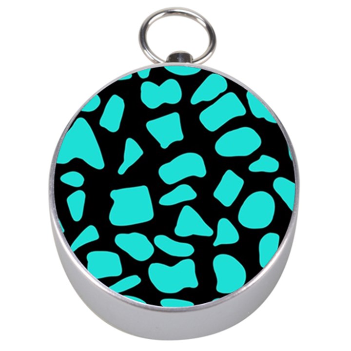 Neon cow dots blue turquoise and black Silver Compasses