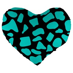 Neon Cow Dots Blue Turquoise And Black Large 19  Premium Flano Heart Shape Cushions by ConteMonfrey