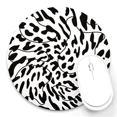 Leopard Print Black And White Round Mousepads by ConteMonfrey