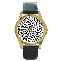 Leopard Print Black And White Round Gold Metal Watch by ConteMonfrey