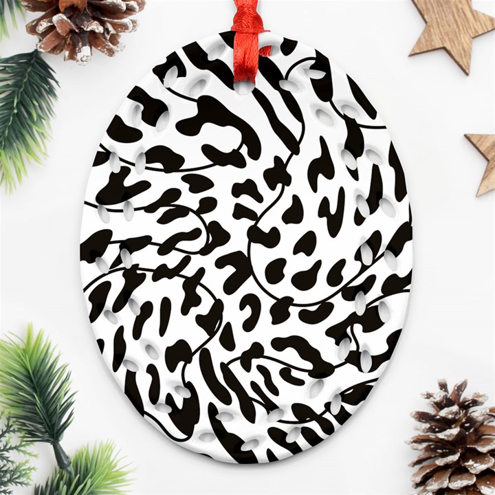 Leopard Print black and white Ornament (Oval Filigree)