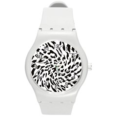 Leopard Print Black And White Round Plastic Sport Watch (m) by ConteMonfrey