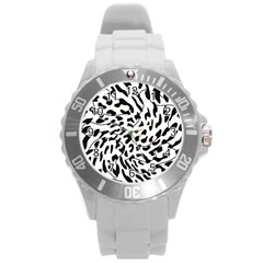 Leopard Print Black And White Round Plastic Sport Watch (l) by ConteMonfrey