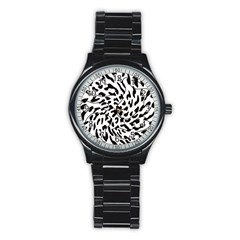 Leopard Print Black And White Stainless Steel Round Watch by ConteMonfrey