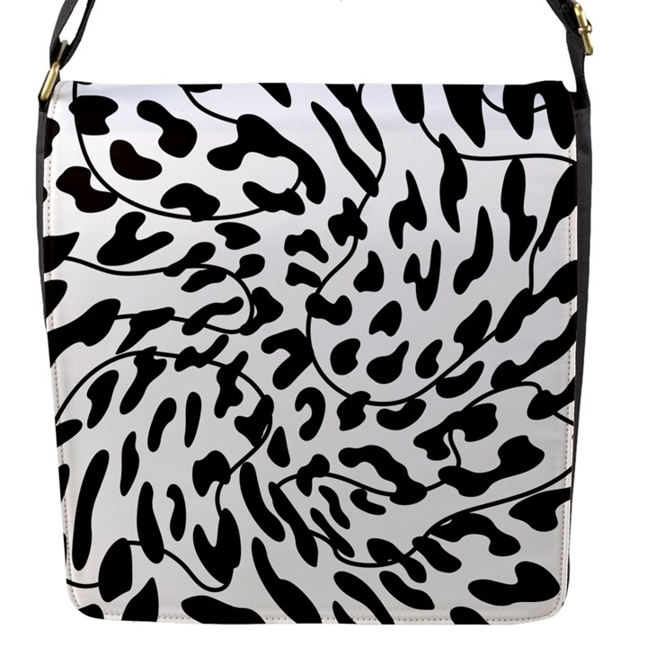 Leopard Print black and white Flap Closure Messenger Bag (S)