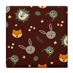 Rabbits, Owls And Cute Little Porcupines  Tile Coaster by ConteMonfrey