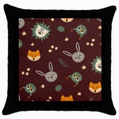 Rabbits, Owls And Cute Little Porcupines  Throw Pillow Case (black) by ConteMonfrey